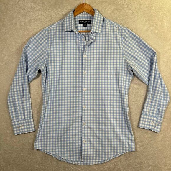 Mizzen & Main Leeward Mens M Trim Fit LS Button Up Stretch Blue Gingham Check - Picture 2 of 7